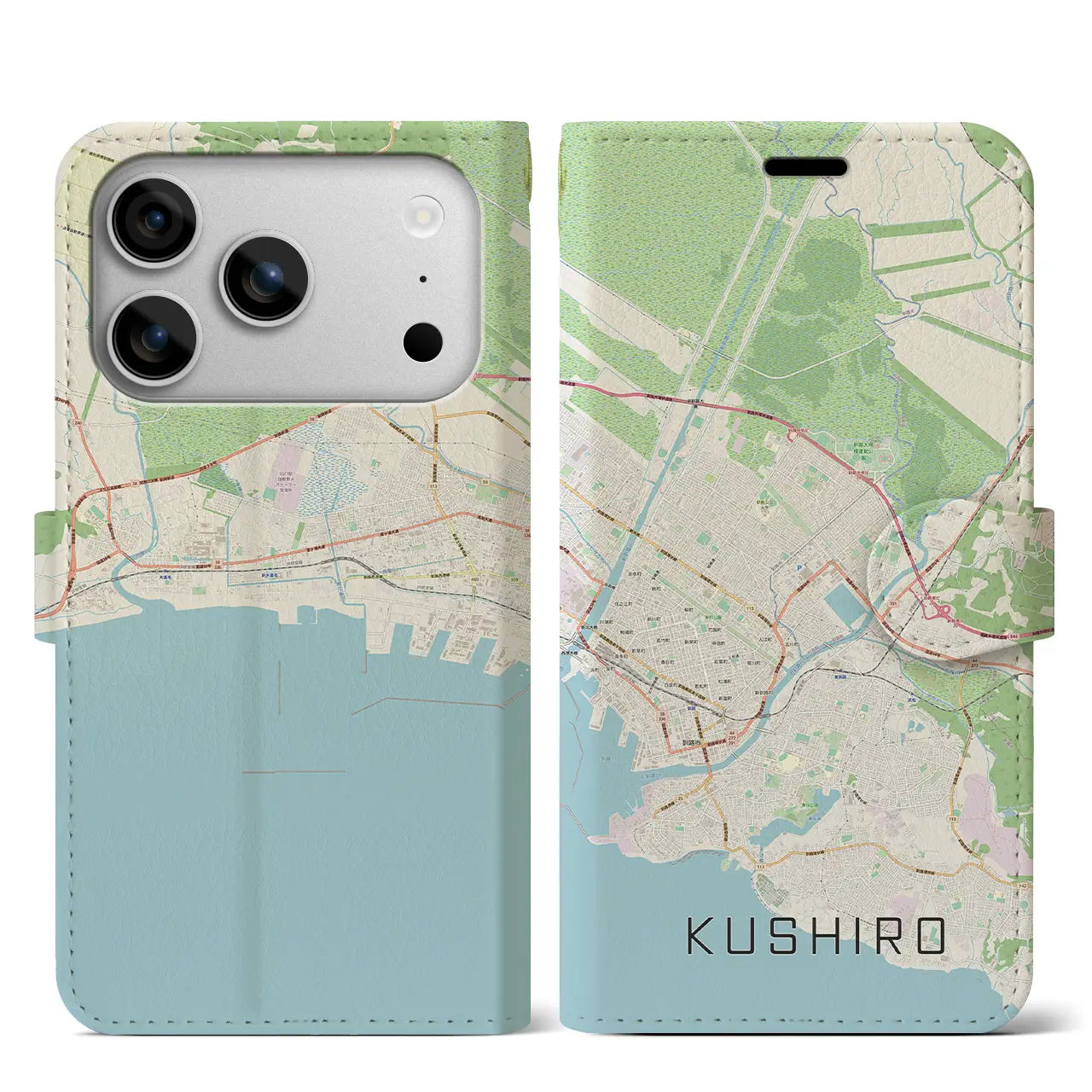 【釧路（北海道）】地図柄iPhoneケース（手帳タイプ）