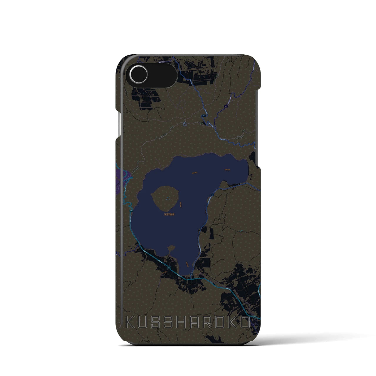 【屈斜路湖（北海道）】地図柄iPhoneケース（バックカバータイプ）