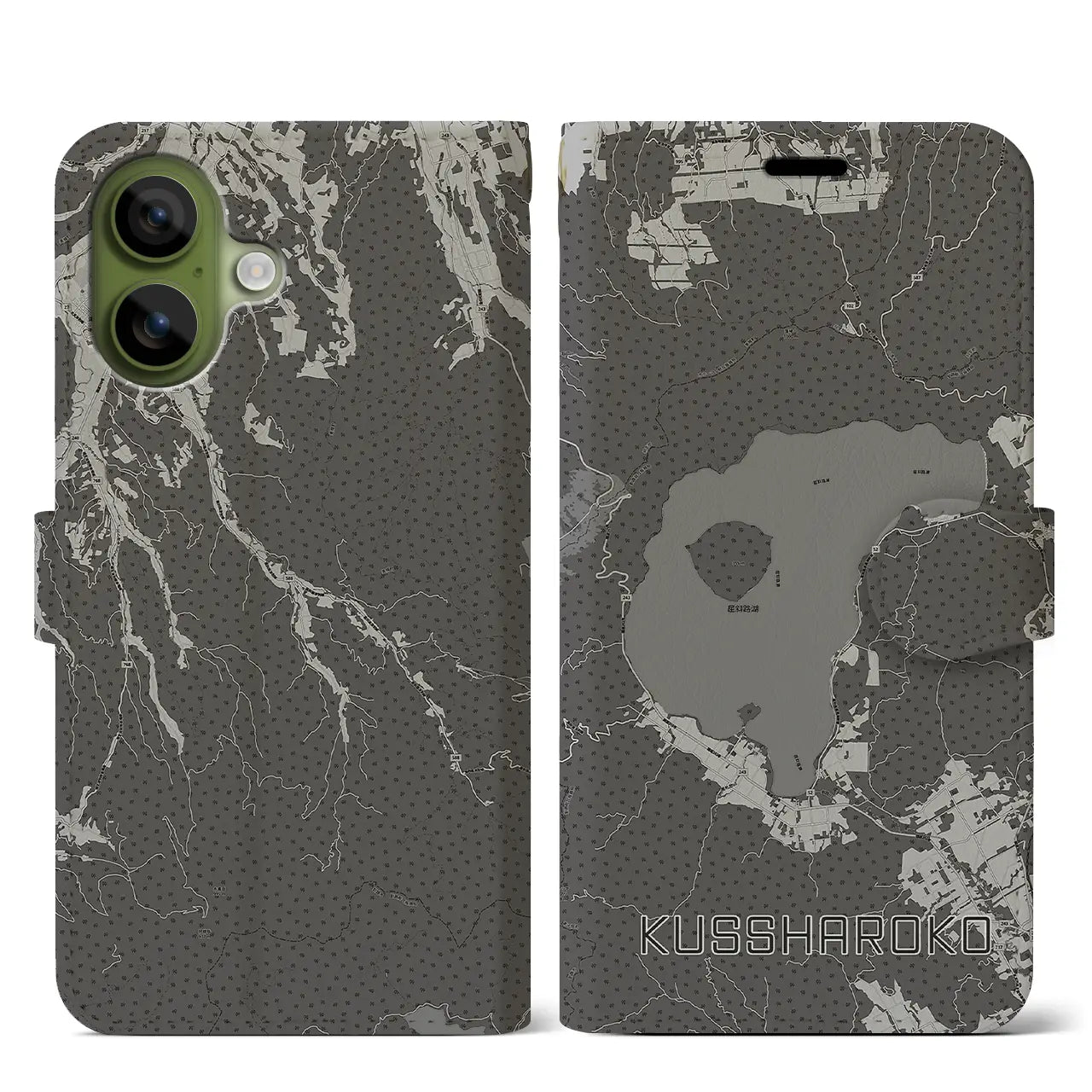 【屈斜路湖（北海道）】地図柄iPhoneケース（手帳タイプ）