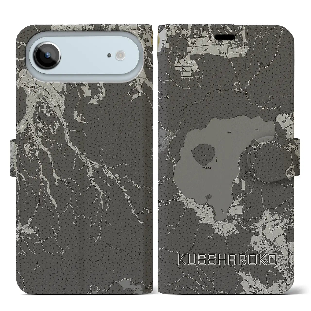 【屈斜路湖（北海道）】地図柄iPhoneケース（手帳タイプ）