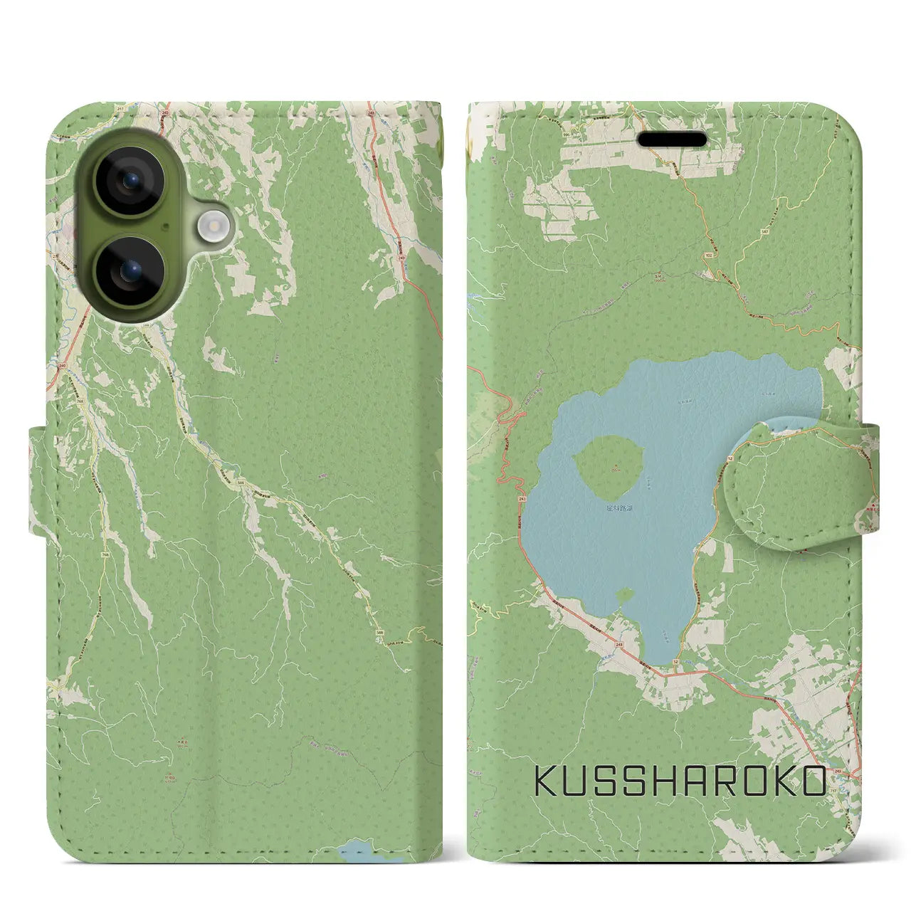 【屈斜路湖（北海道）】地図柄iPhoneケース（手帳タイプ）ナチュラル・iPhone 17 Pro Max 用