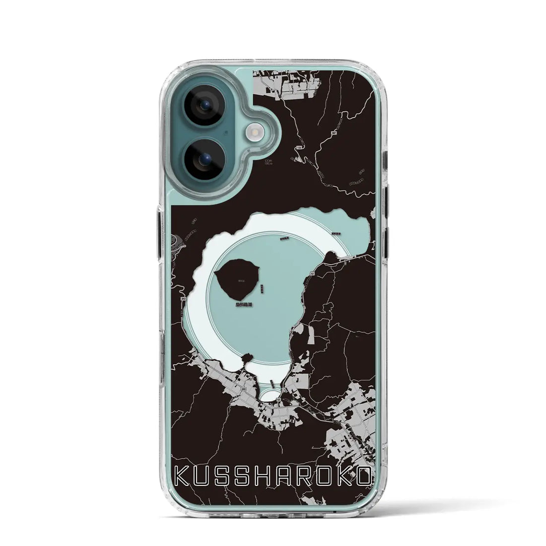 【屈斜路湖（北海道）】地図柄iPhoneケース（MagSafeタイプ）モノトーン・iPhone 16 Pro 用
