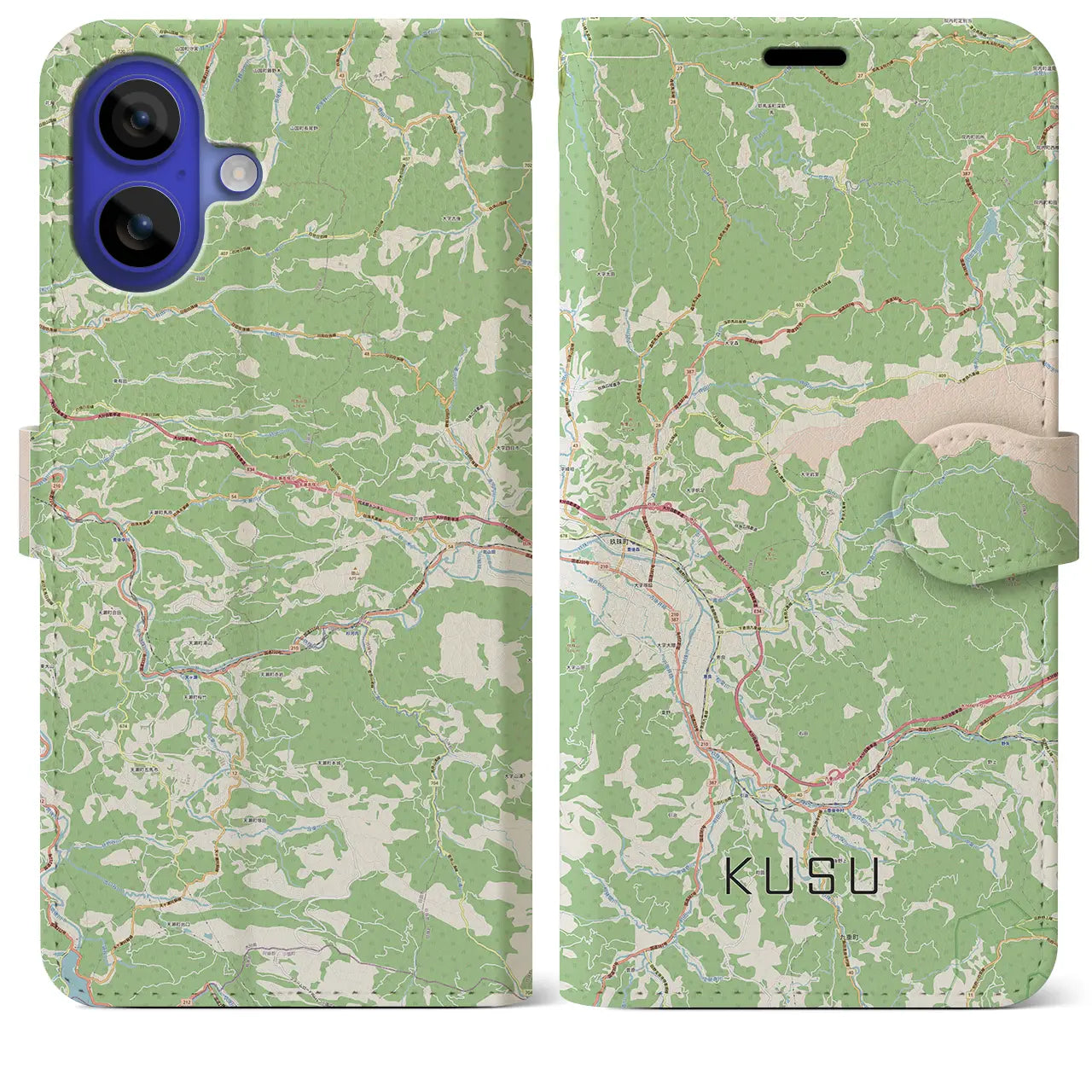 【玖珠（大分県）】地図柄iPhoneケース（手帳タイプ）ナチュラル・iPhone 16 Pro Max 用