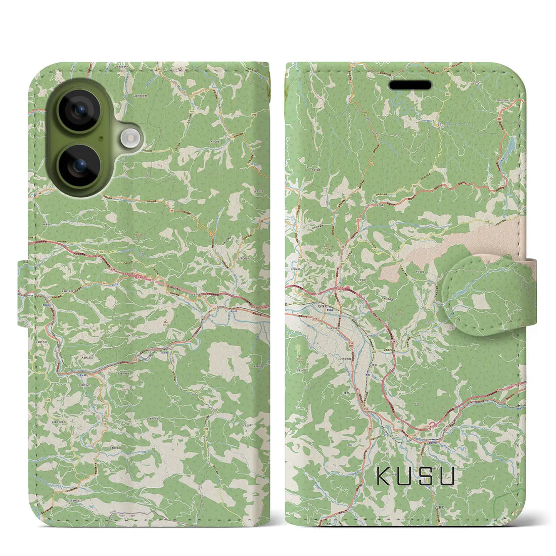 【玖珠(大分県)】地図柄iPhoneケース(手帳タイプ)モノトーン・iPhone 17 Pro Max 用