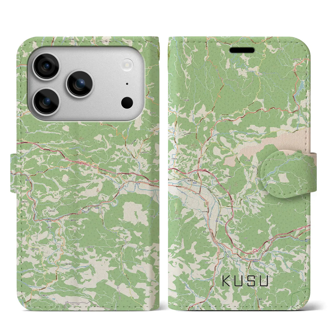 【玖珠（大分県）】地図柄iPhoneケース（手帳タイプ）ナチュラル・iPhone 17 Pro Max 用