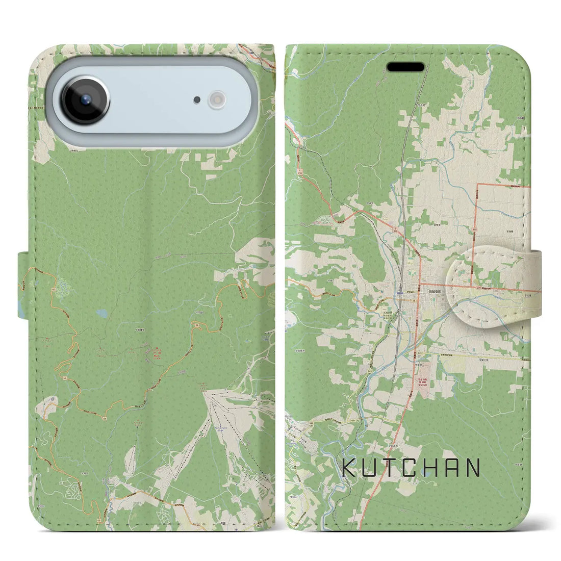 【倶知安(北海道)】地図柄iPhoneケース(手帳タイプ)ナチュラル・iPhone 17 Pro Max 用