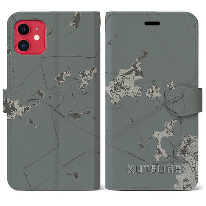 【忽那（愛媛県）】地図柄iPhoneケース（手帳タイプ）モノトーン・iPhone 11 用