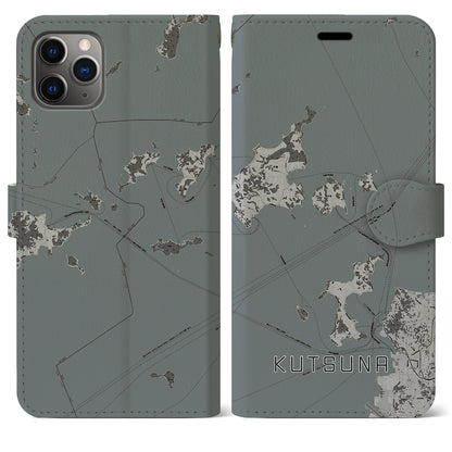 【忽那（愛媛県）】地図柄iPhoneケース（手帳タイプ）モノトーン・iPhone 11 Pro Max 用