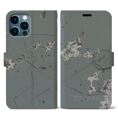 【忽那（愛媛県）】地図柄iPhoneケース（手帳タイプ）モノトーン・iPhone 12 / 12 Pro 用