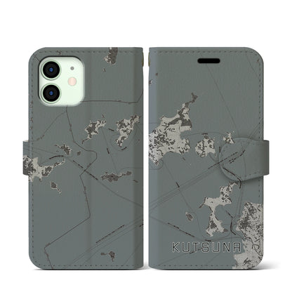 【忽那（愛媛県）】地図柄iPhoneケース（手帳タイプ）モノトーン・iPhone 12 mini 用