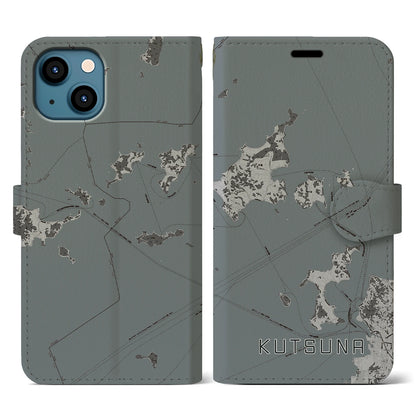 【忽那（愛媛県）】地図柄iPhoneケース（手帳タイプ）モノトーン・iPhone 13 用