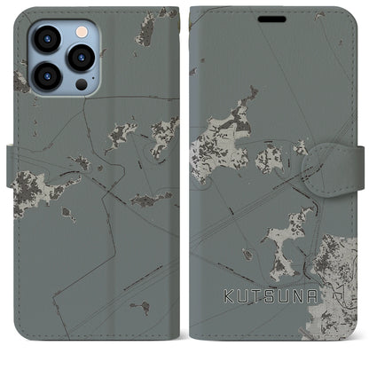 【忽那（愛媛県）】地図柄iPhoneケース（手帳タイプ）モノトーン・iPhone 13 Pro Max 用