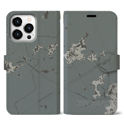 【忽那（愛媛県）】地図柄iPhoneケース（手帳タイプ）モノトーン・iPhone 13 Pro 用