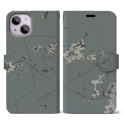 【忽那（愛媛県）】地図柄iPhoneケース（手帳タイプ）モノトーン・iPhone 14 用