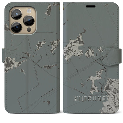 【忽那（愛媛県）】地図柄iPhoneケース（手帳タイプ）モノトーン・iPhone 14 Pro Max 用