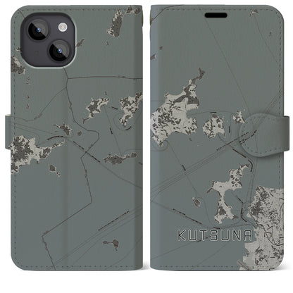 【忽那（愛媛県）】地図柄iPhoneケース（手帳タイプ）モノトーン・iPhone 14 Plus 用