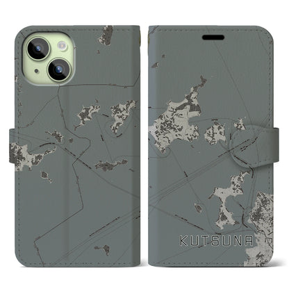 【忽那（愛媛県）】地図柄iPhoneケース（手帳タイプ）モノトーン・iPhone 15 用