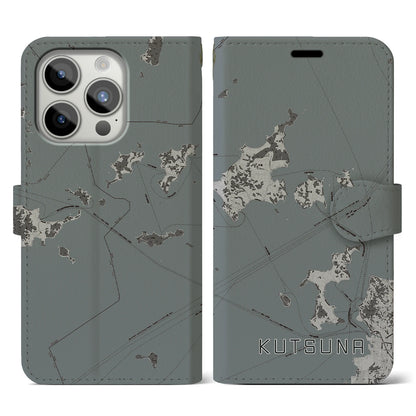 【忽那（愛媛県）】地図柄iPhoneケース（手帳タイプ）モノトーン・iPhone 15 Pro 用