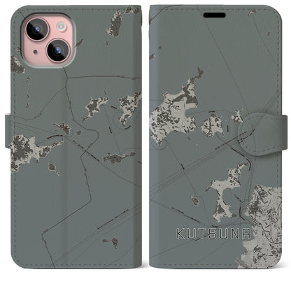 【忽那（愛媛県）】地図柄iPhoneケース（手帳タイプ）モノトーン・iPhone 15 Plus 用