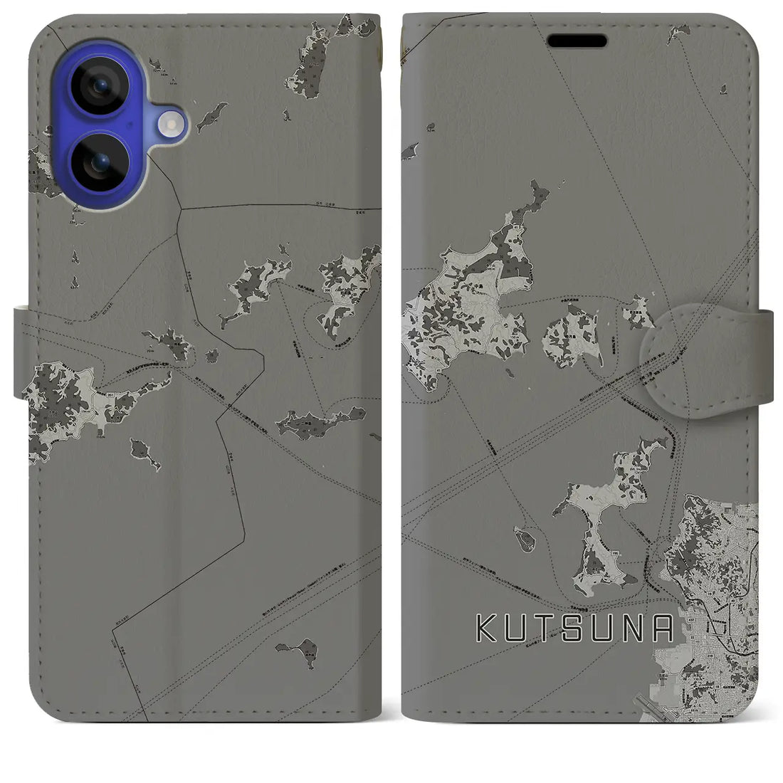 【忽那(愛媛県)】地図柄iPhoneケース(手帳タイプ)モノトーン・iPhone 16 Pro Max 用