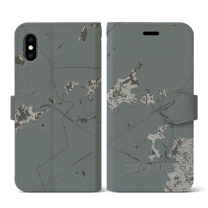 【忽那（愛媛県）】地図柄iPhoneケース（手帳タイプ）モノトーン・iPhone XS / X 用