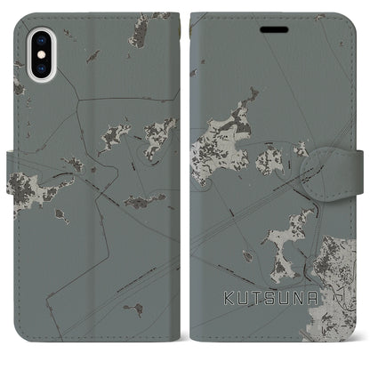 【忽那（愛媛県）】地図柄iPhoneケース（手帳タイプ）モノトーン・iPhone XS Max 用