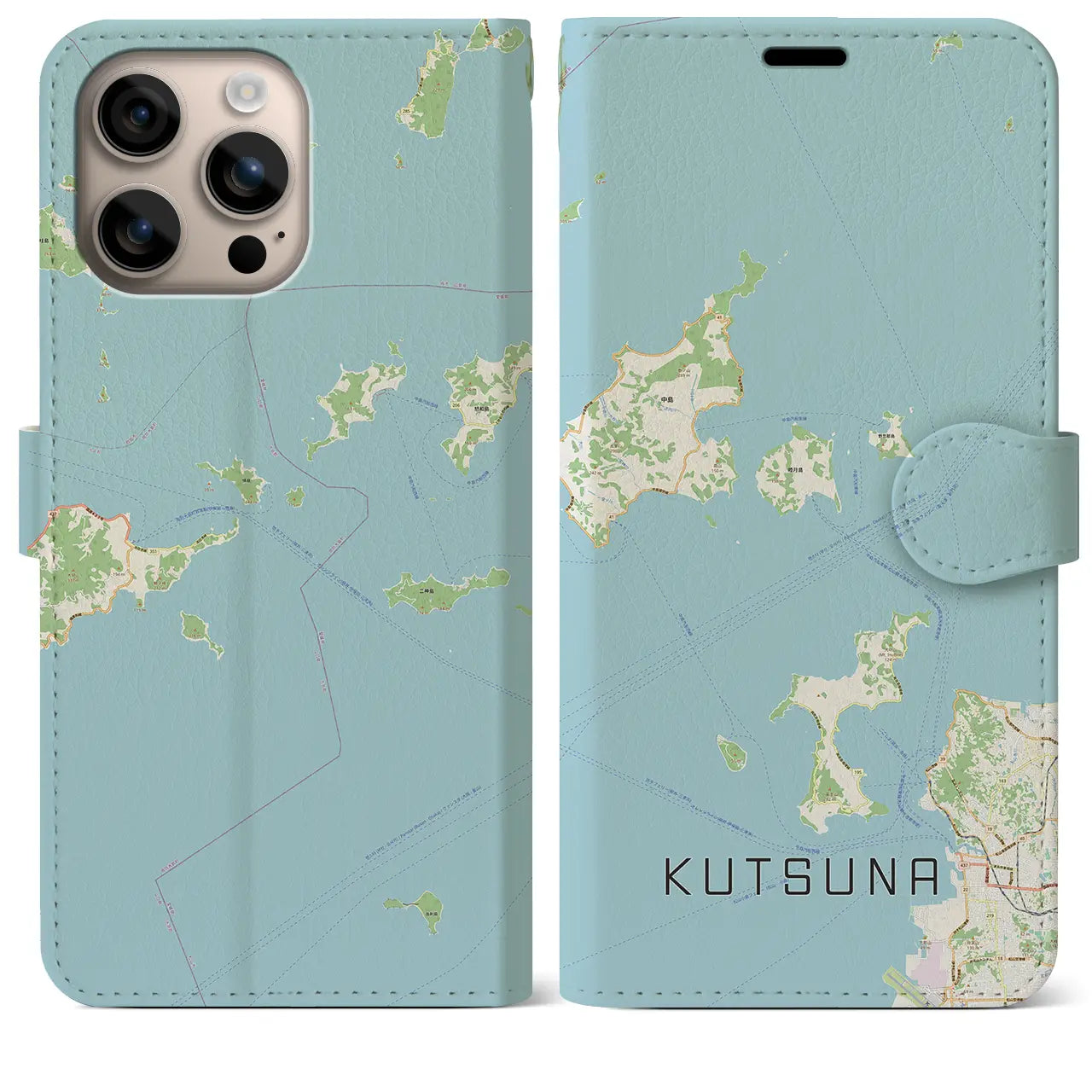 【忽那（愛媛県）】地図柄iPhoneケース（手帳タイプ）ナチュラル・iPhone 16 Plus 用