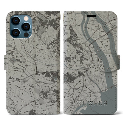 【桑名（三重県）】地図柄iPhoneケース（手帳タイプ）モノトーン・iPhone 12 / 12 Pro 用