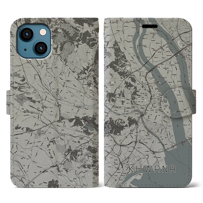 【桑名（三重県）】地図柄iPhoneケース（手帳タイプ）モノトーン・iPhone 13 用