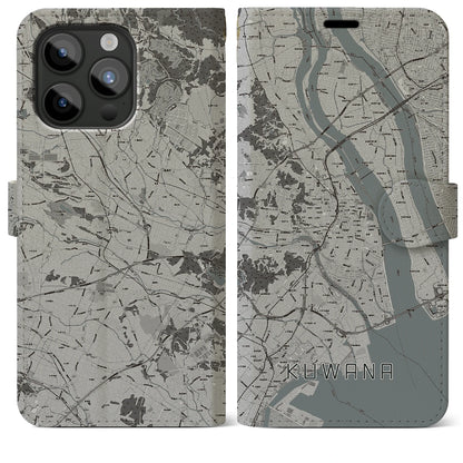 【桑名（三重県）】地図柄iPhoneケース（手帳タイプ）モノトーン・iPhone 15 Pro Max 用