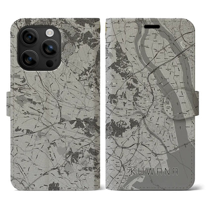 【桑名（三重県）】地図柄iPhoneケース（手帳タイプ）モノトーン・iPhone 16 用