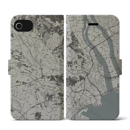 【桑名（三重県）】地図柄iPhoneケース（手帳タイプ）モノトーン・iPhone SE（第3 / 第2世代） / 8 / 7 / 6s / 6 用