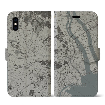 【桑名（三重県）】地図柄iPhoneケース（手帳タイプ）モノトーン・iPhone XS / X 用
