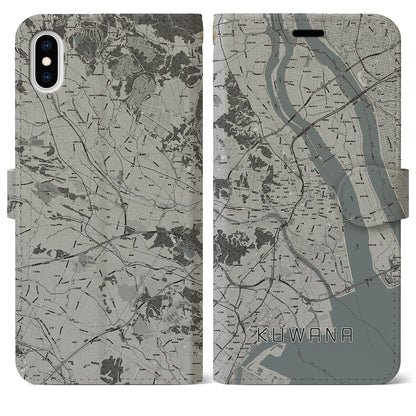 【桑名（三重県）】地図柄iPhoneケース（手帳タイプ）モノトーン・iPhone XS Max 用