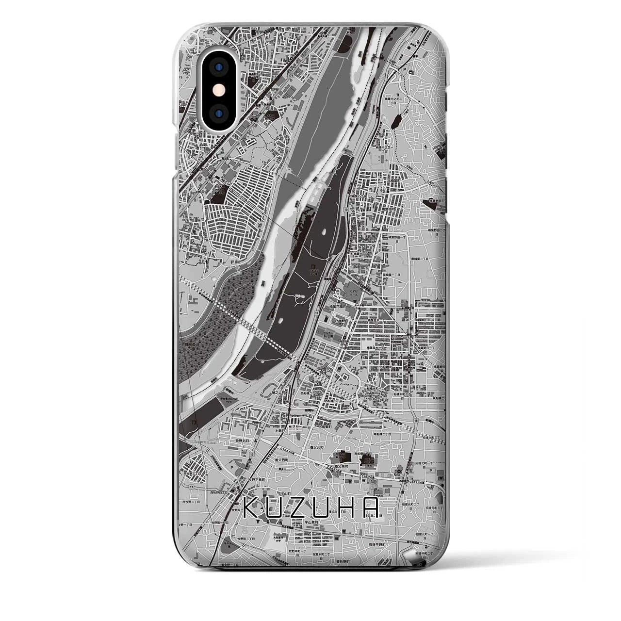 【樟葉（大阪府）】地図柄iPhoneケース（クリアタイプ）モノトーン・iPhone XS Max 用