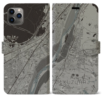 【樟葉（大阪府）】地図柄iPhoneケース（手帳タイプ）モノトーン・iPhone 11 Pro Max 用