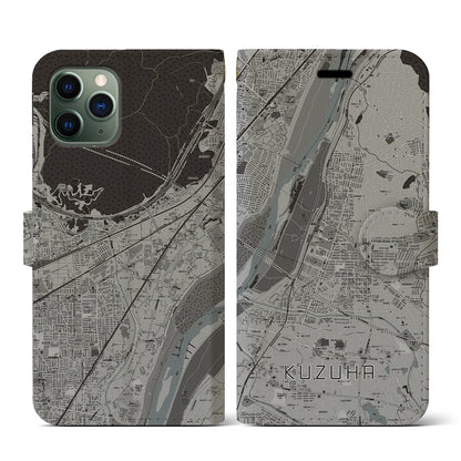 【樟葉（大阪府）】地図柄iPhoneケース（手帳タイプ）モノトーン・iPhone 11 Pro 用