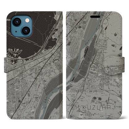 【樟葉（大阪府）】地図柄iPhoneケース（手帳タイプ）モノトーン・iPhone 13 用