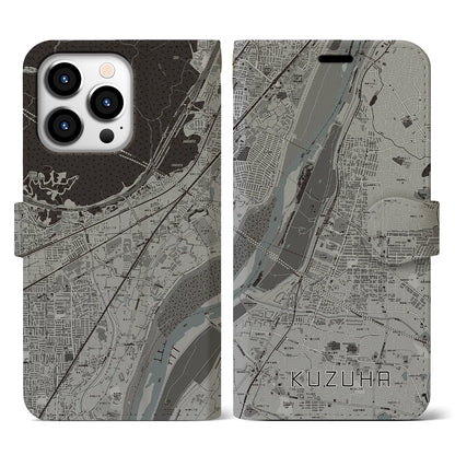 【樟葉（大阪府）】地図柄iPhoneケース（手帳タイプ）モノトーン・iPhone 13 Pro 用