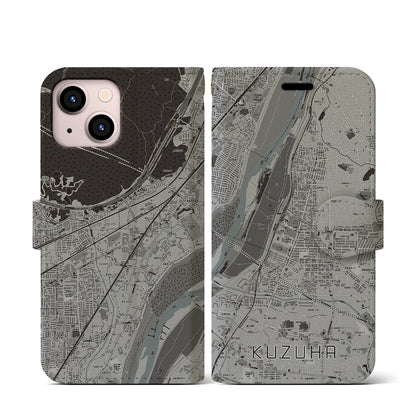 【樟葉（大阪府）】地図柄iPhoneケース（手帳タイプ）モノトーン・iPhone 13 mini 用