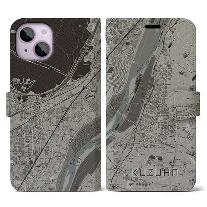 【樟葉（大阪府）】地図柄iPhoneケース（手帳タイプ）モノトーン・iPhone 14 用