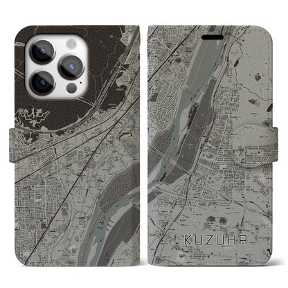 【樟葉（大阪府）】地図柄iPhoneケース（手帳タイプ）モノトーン・iPhone 14 Pro 用