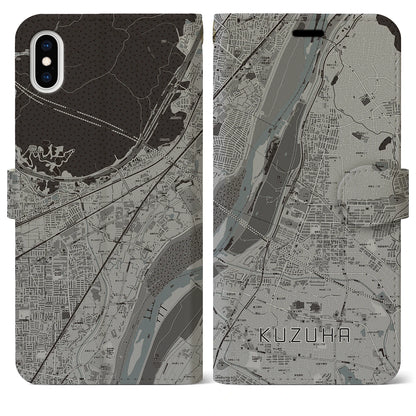 【樟葉（大阪府）】地図柄iPhoneケース（手帳タイプ）モノトーン・iPhone XS Max 用