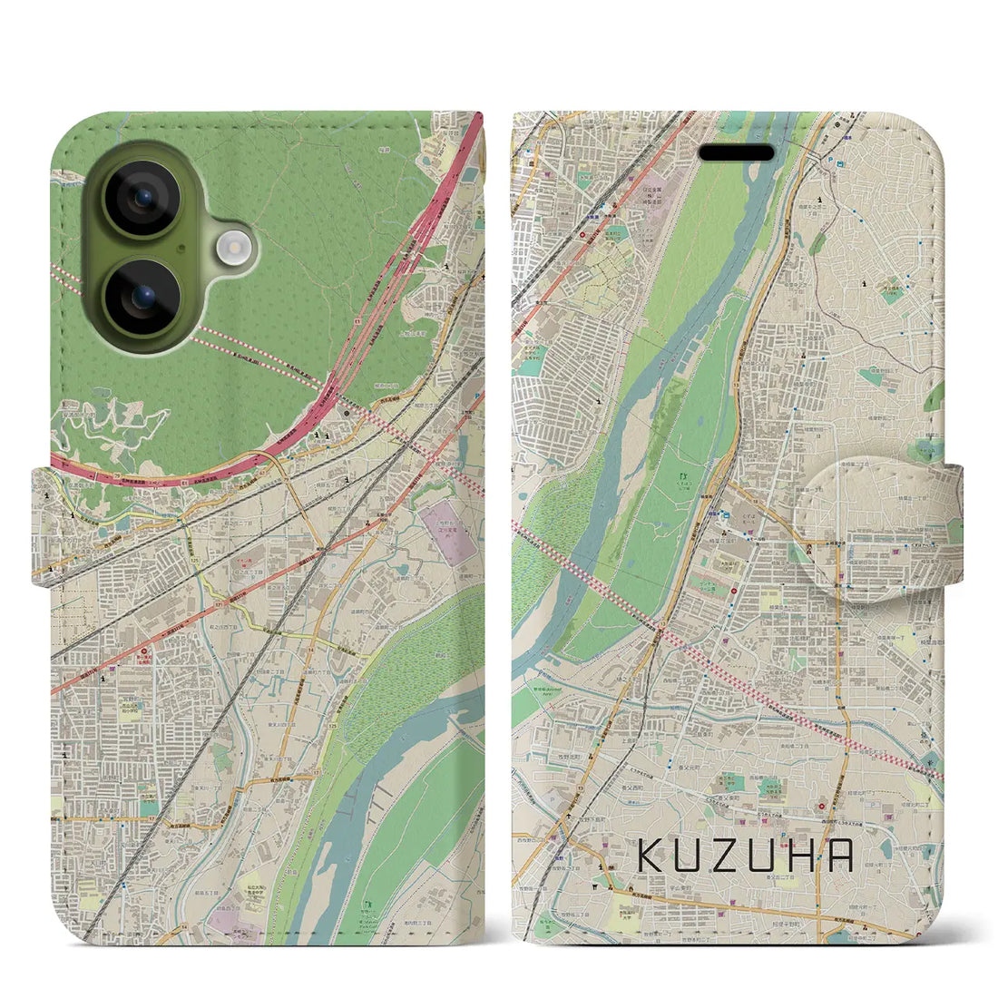 【樟葉(大阪府)】地図柄iPhoneケース(手帳タイプ)モノトーン・iPhone 17 Pro Max 用