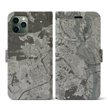 【キーウ（ウクライナ）】地図柄iPhoneケース（手帳タイプ）モノトーン・iPhone 11 Pro 用