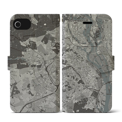 【キーウ（ウクライナ）】地図柄iPhoneケース（手帳タイプ）モノトーン・iPhone SE（第3 / 第2世代） / 8 / 7 / 6s / 6 用