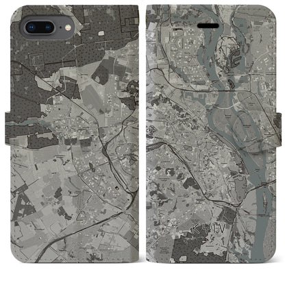 【キーウ（ウクライナ）】地図柄iPhoneケース（手帳タイプ）モノトーン・iPhone 8Plus /7Plus / 6sPlus / 6Plus 用