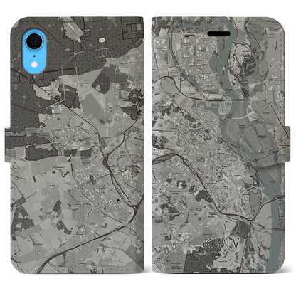 【キーウ（ウクライナ）】地図柄iPhoneケース（手帳タイプ）モノトーン・iPhone XR 用
