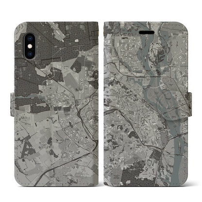 【キーウ（ウクライナ）】地図柄iPhoneケース（手帳タイプ）モノトーン・iPhone XS / X 用