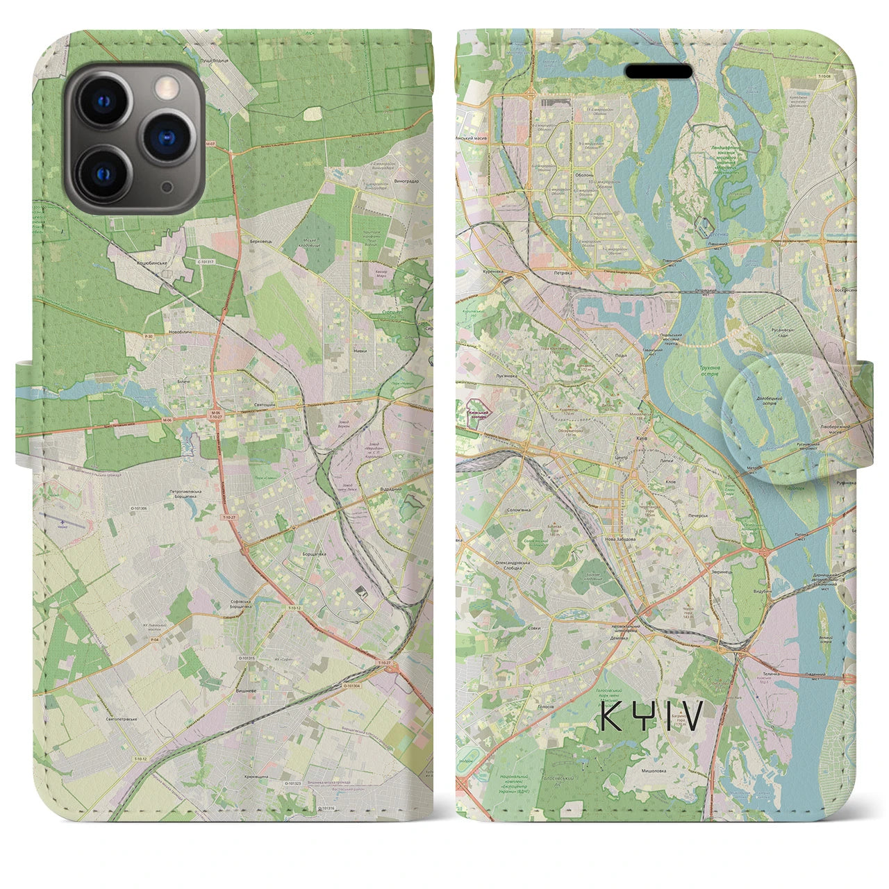 【キーウ】地図柄iPhoneケース（手帳両面タイプ・ナチュラル）iPhone 11 Pro Max 用
